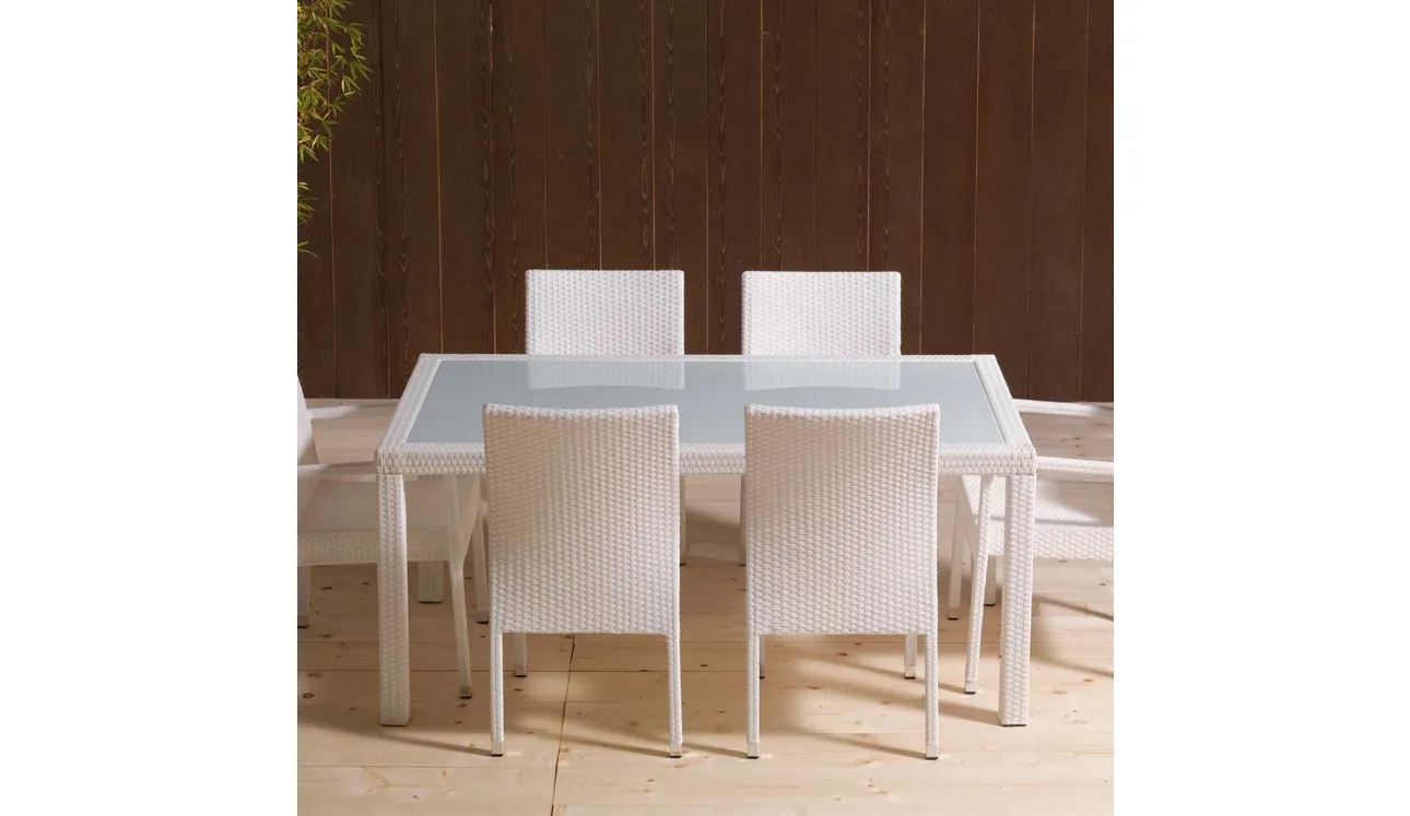 Tavolo Wicker Table in vetro bianco con struttura in alluminio rivestita in fibra di polipropilene intrecciata a mano di La Seggiola