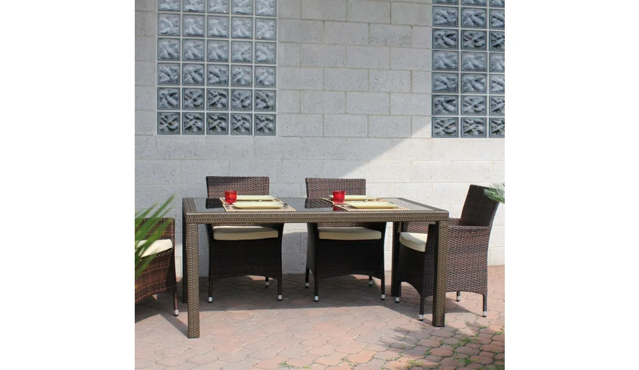 Tavolo Wicker Table in vetro con struttura in alluminio rivestita in fibra di polipropilene intrecciata a mano di La Seggiola
